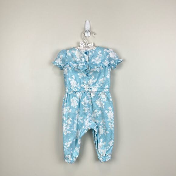 Janie and Jack Floral Jacquard Jumpsuit Sky Blue Floral 12-18 Months - Picture 6 of 7